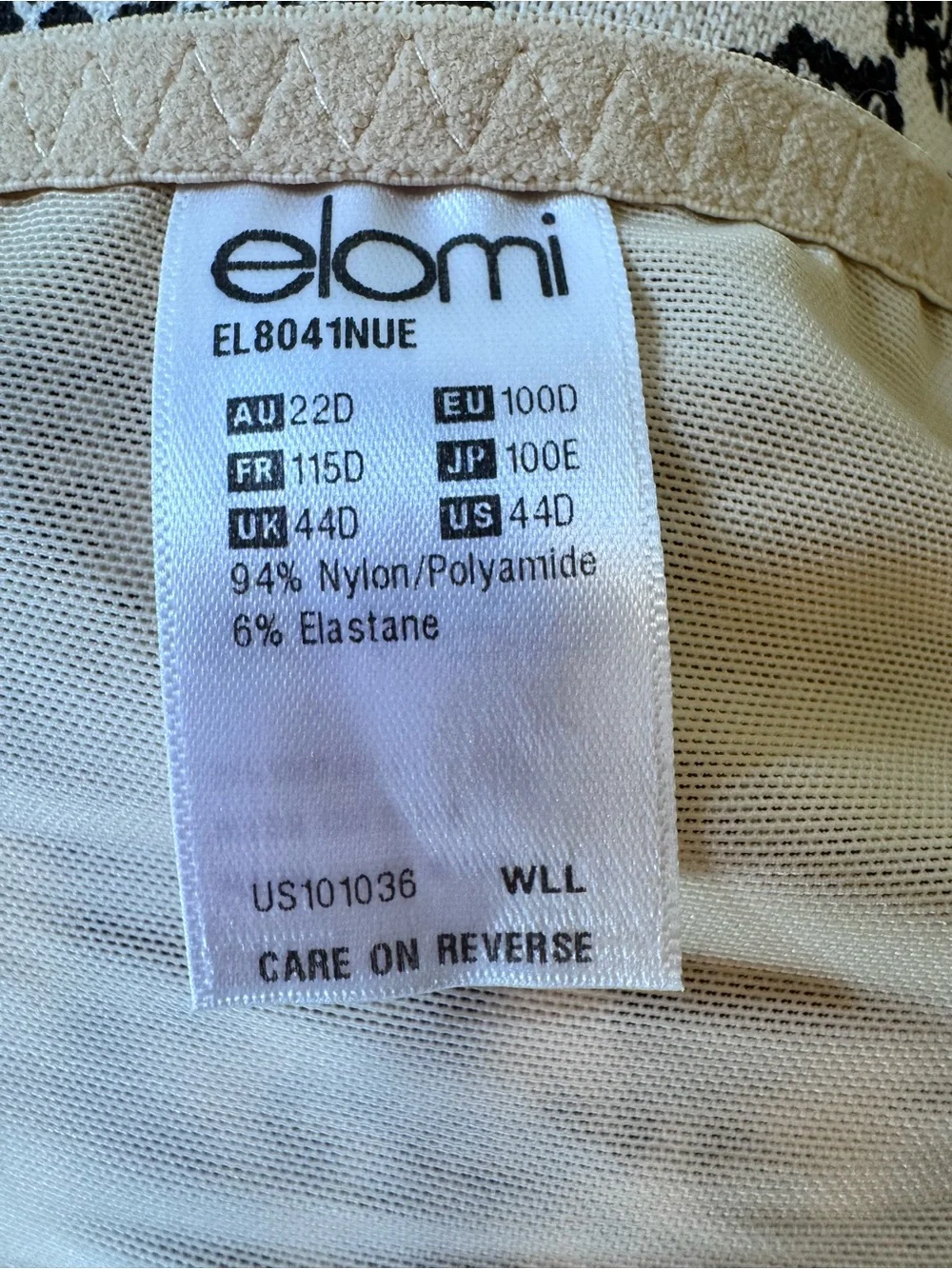 Elomi Energize Beige Nude Underwire Sports Bra with Mesh Band size 44D